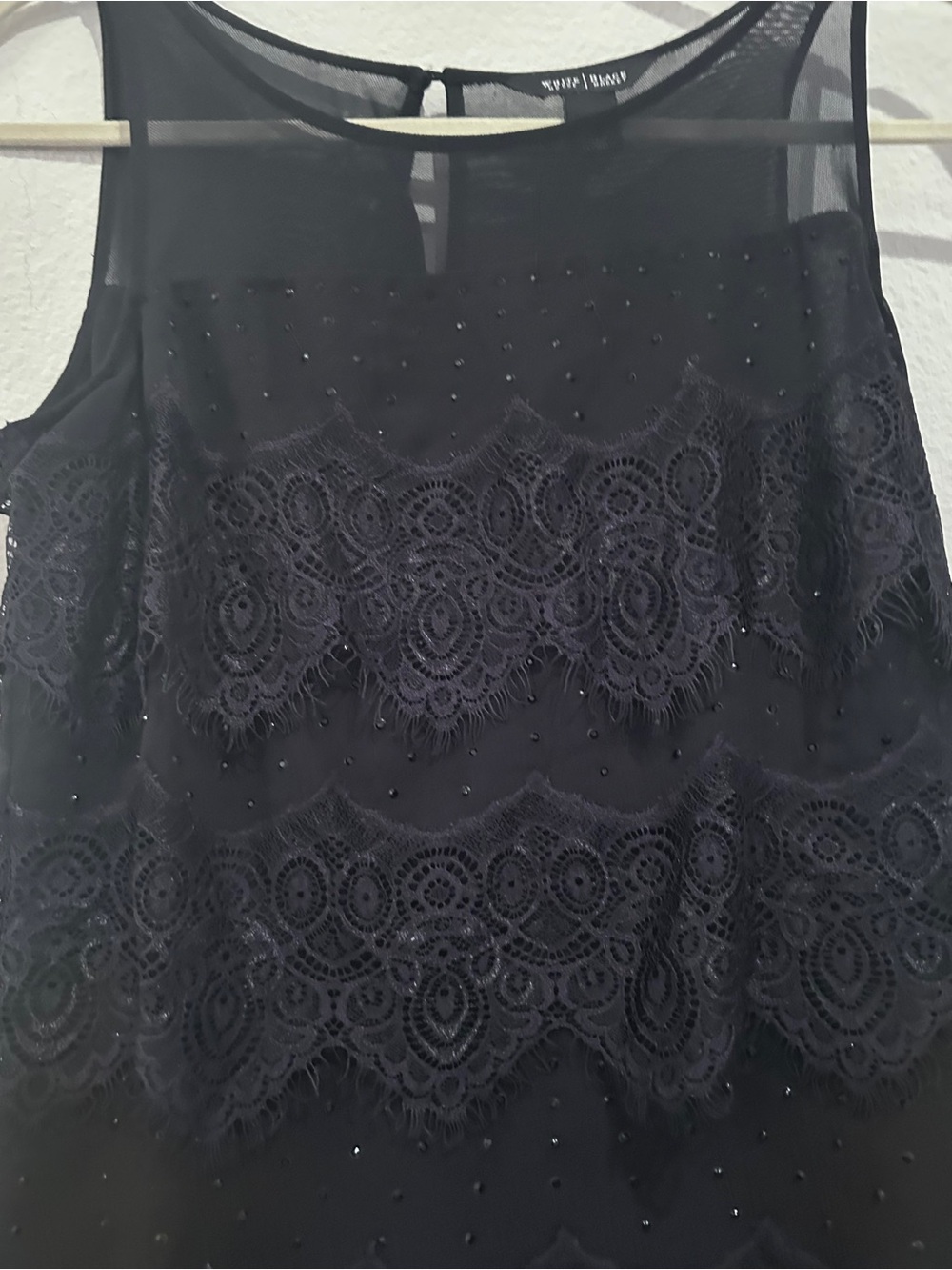 White House Black Market Black Sleeveless Beaded Mesh Top